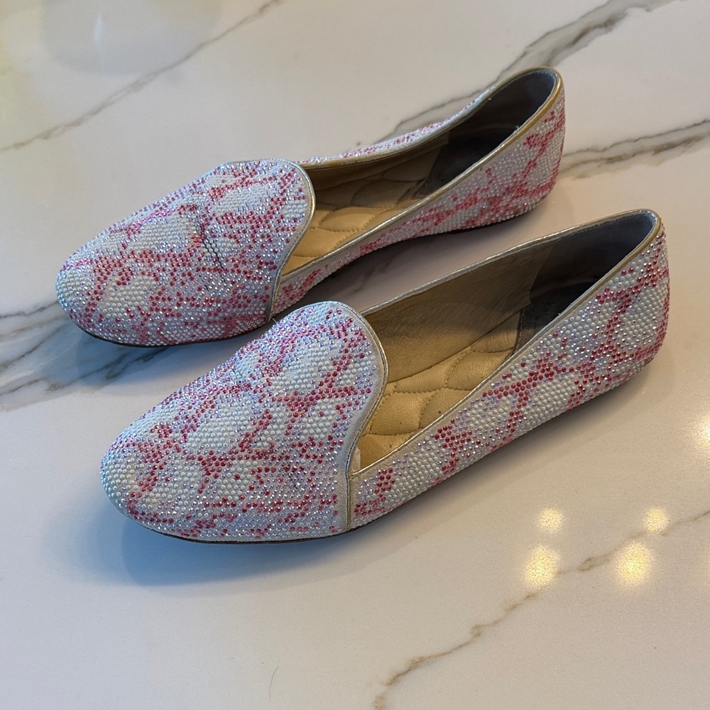 Brian Atwood Pink and White Beaded Flats - Picture 4 of 9